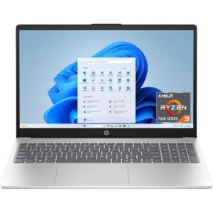 HP 15.6 inch Laptop, HD Touchscreen Display, AMD Ryzen 3 7320U, 8 GB RAM, 256 GB SSD, AMD Radeon Graphics, Windows 11 Home, Natural Silver, 15-fc0399nr